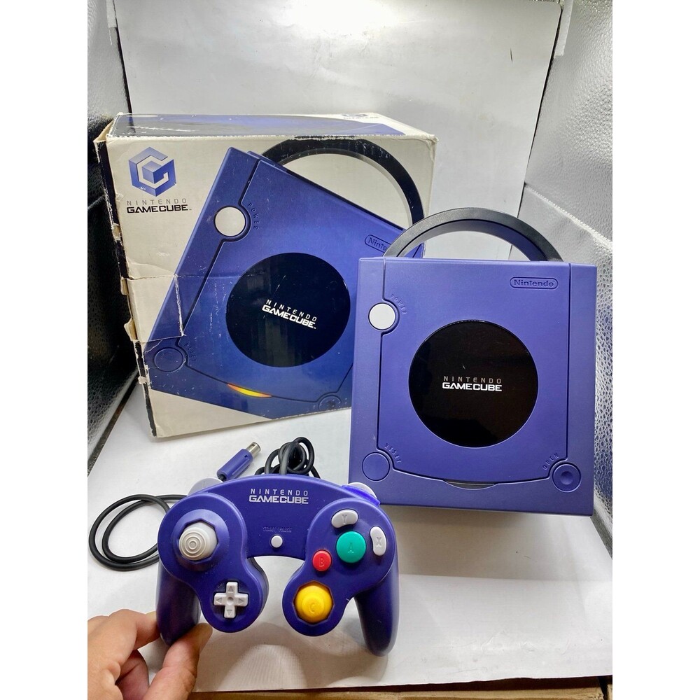 Nintendo GameCube Indigo purple Console Complete w/ Controller Cords In Box 001